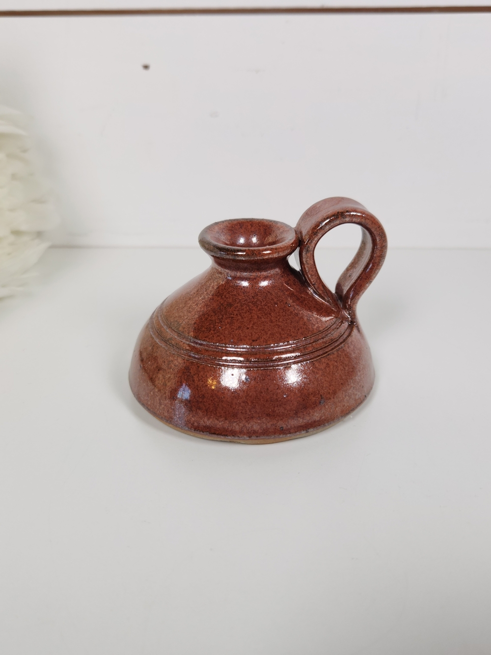 Small Vintage Brown Stoneware Vessel |  Signed Studio Pottery Art  | Inkwell